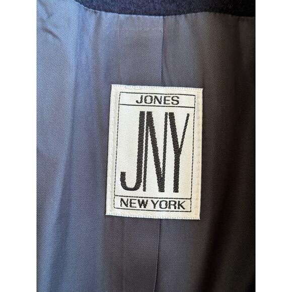 Vintage 90s Y2K Jones New York 100% Pure Wool Navy Blue Double Breasted Overcoat - Picture 4 of 9